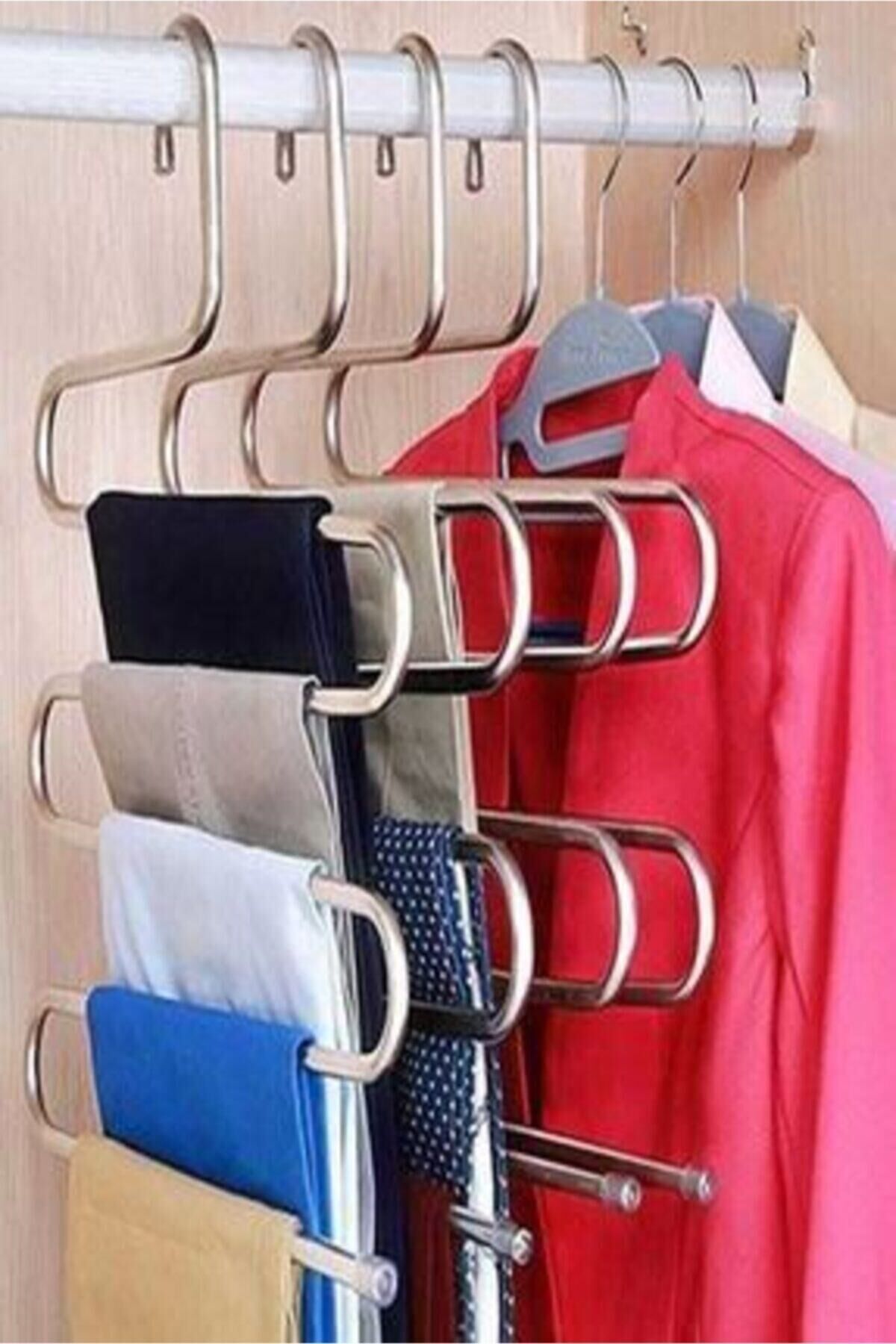 1 ADET 5 Katlı Metal Pantolon Askısı Krom - Tek Ebat