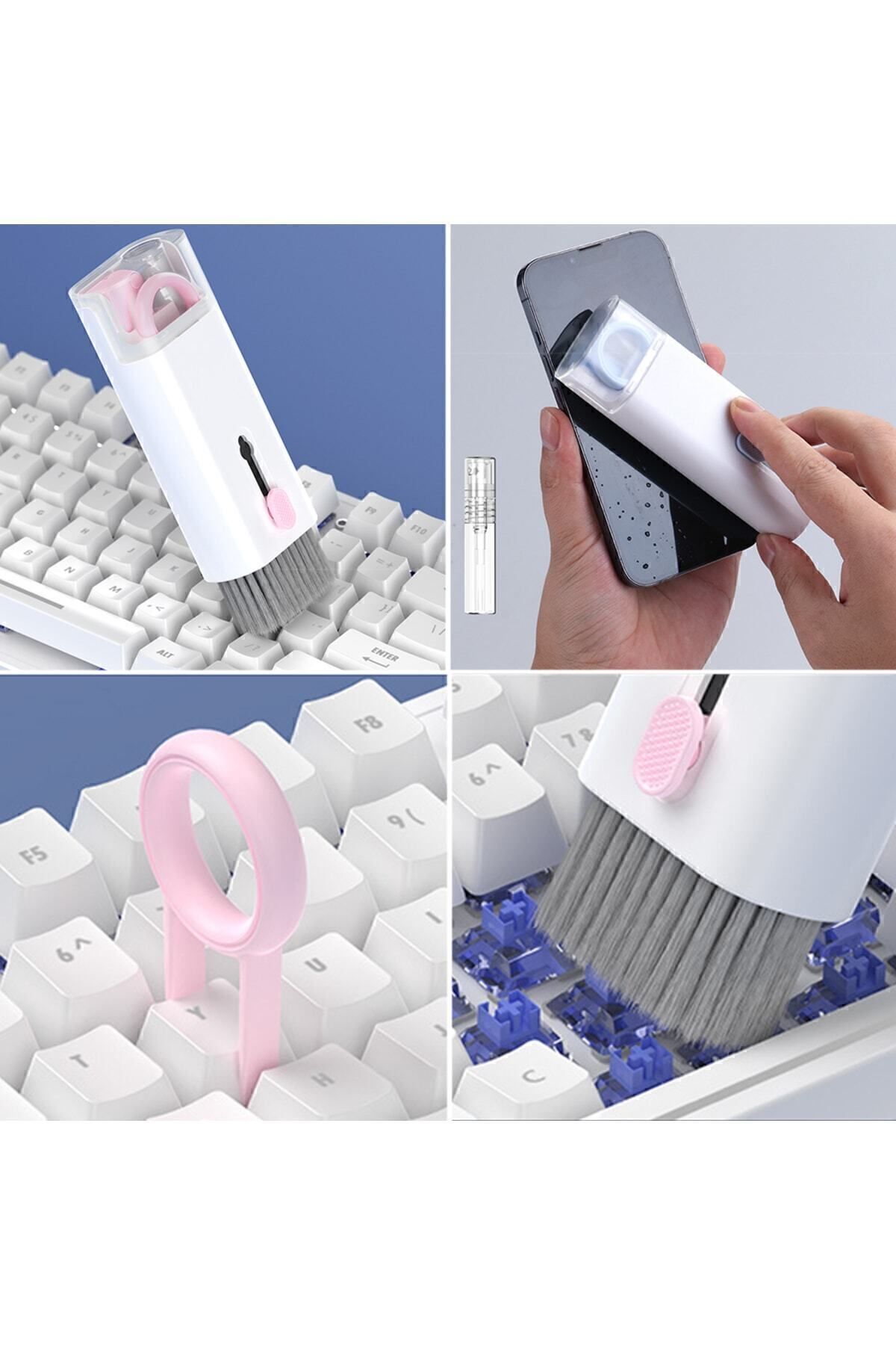 7 In 1 Çok Fonksiyonlu Bilgisayar Laptop Klavye Telefon Kulaklık Airpod Temizleyici Kit Pembe - Tek Ebat