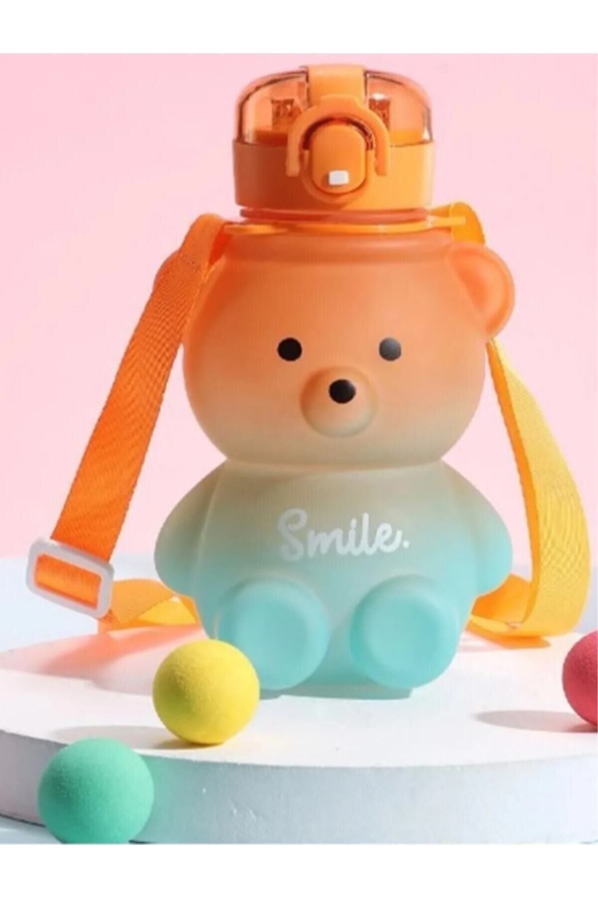Smile Ayıcık Model Su Matarası Su Şişesı Suluk 800 ml Suluk Çocuk Okul Su Şişesi Karışık Gönderilir turuncu mavi - Tek Ebat