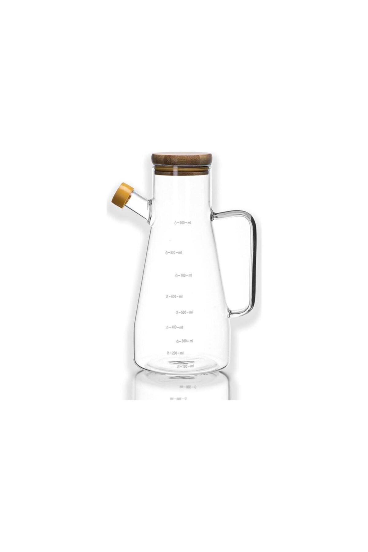 Borosilikat Camlı Bambu Kapaklı Yağlık Sirkelik 900ml 400804