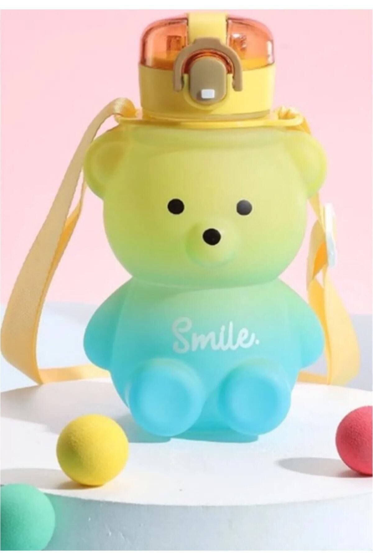 Smile Ayıcık Model Su Matarası Su Şişesi Suluk 800 Ml Bpa Içermez Suluk Çocuk Okul Su Şişesi sarı mavi - Tek Ebat