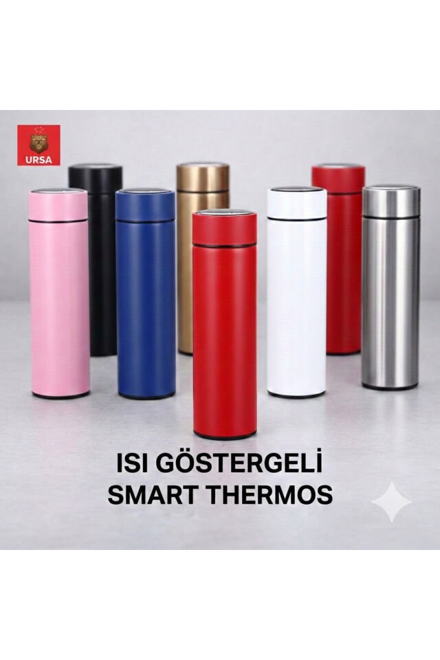 Dereceli Vakumlu Çelik I Isı Sicaklik Göstergeli Termos siyah - Tek Ebat