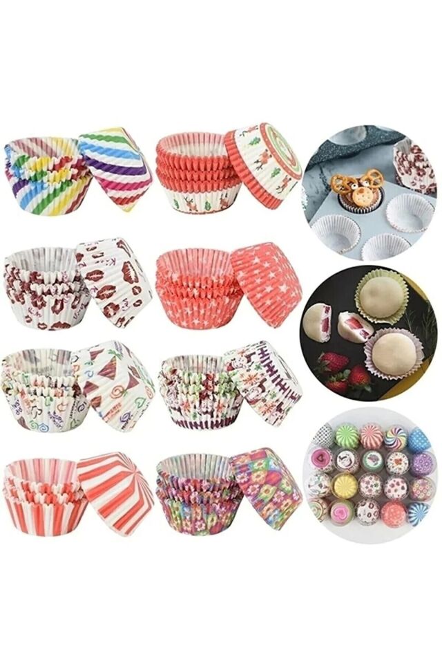 200 Adet Renkli Muffin Cupcake Kalıpları Kek Kapsülü Cupcake Muffin Kağıdı Çok Renkli - Tek Ebat