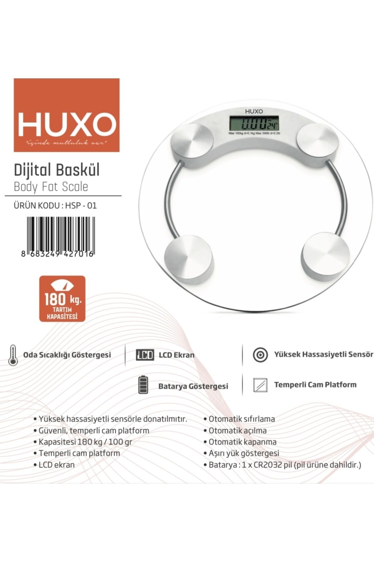 Yuvarlak Dijital Cam Banyo Tartısı HPS-01 CAM - Tek Ebat