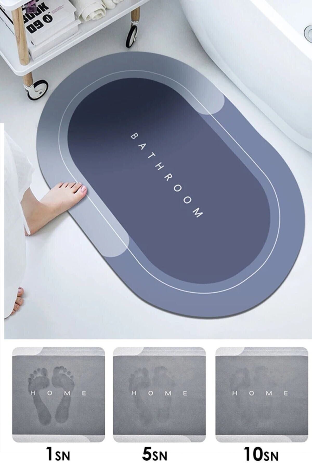 Sihirli Su Emici Banyo Paspası Kaymaz Tabanlı Abdest Paspası 3,5 Mm 40x60 Mavi - Tek Ebat - 40 x 60