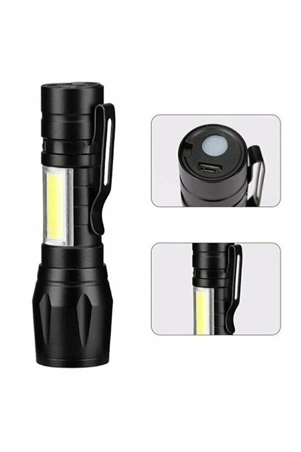 Ultra Güçlü 2500 Lumen 5w Cob Led Usb Şarjlı El Feneri Avcılık,kamp Feneri Deprem Çantalık Fener Siyah - Tek Ebat