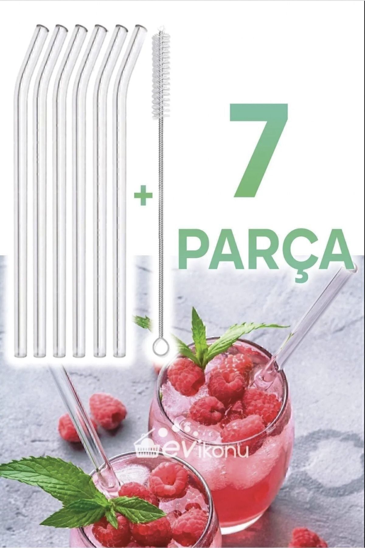 7 Parça Şeffaf Cam Eğimli Pipet Kokteyl Sunum Pipetleri Yıkanabilir Fırça Şeffaf - Tek Ebat