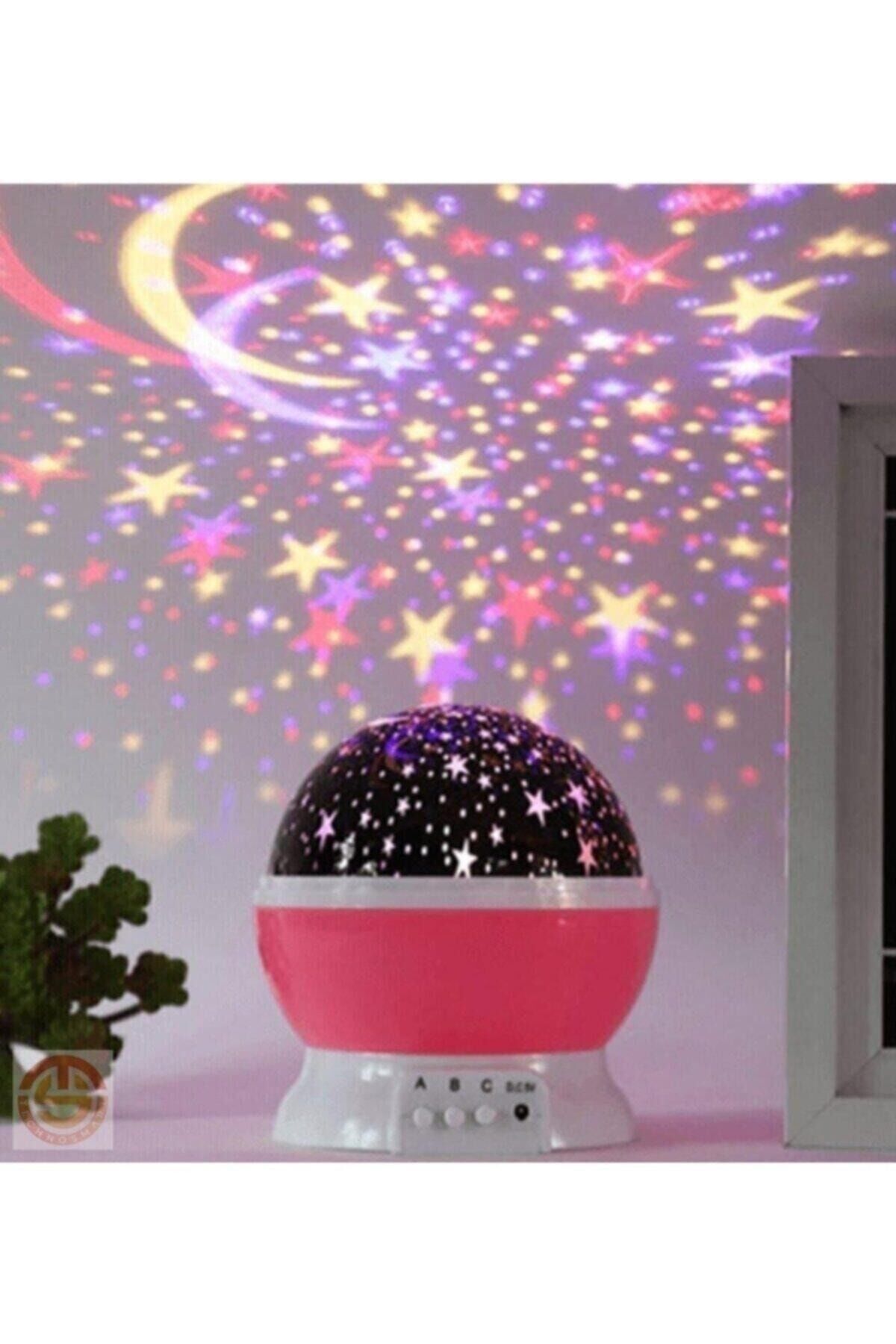 Dönen Renkli Star Master Yıldızlı Gökyüzü Projeksiyon Gece Lambası Masa Lambası Pembe - Tek Ebat
