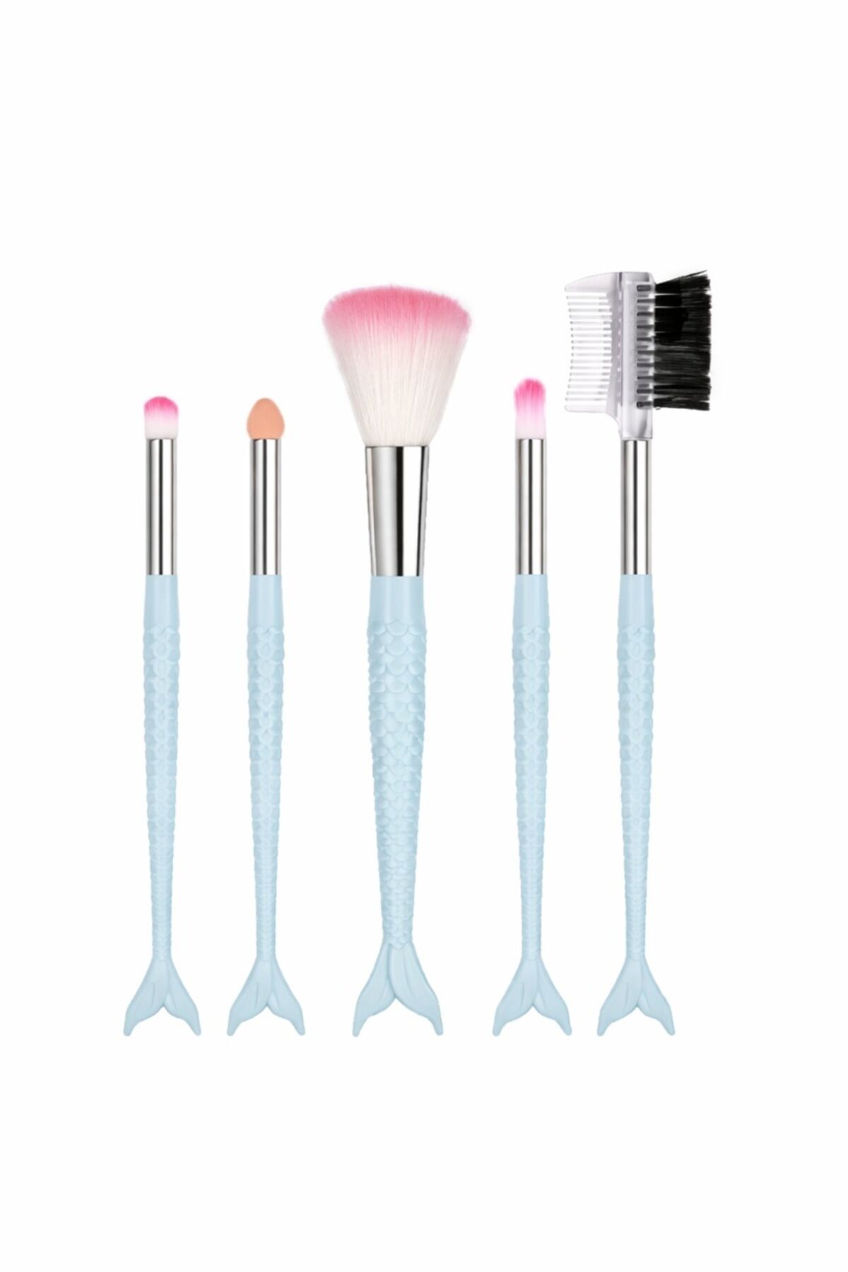 Deniz Kızı Tasarımlı 5’li Makyaj Fırça Seti – Allık, Far, Kaş ve Fondöten Fırçaları