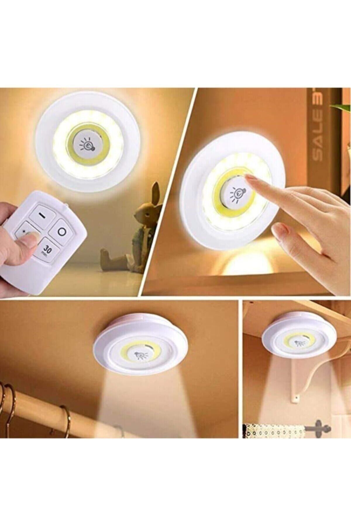 Led Işık Kablosuz Uzaktan Kumandalı Dolap Içi Led Ampul Seti 3lü Set Gece Lambası Spot Lamba Tek Ebat