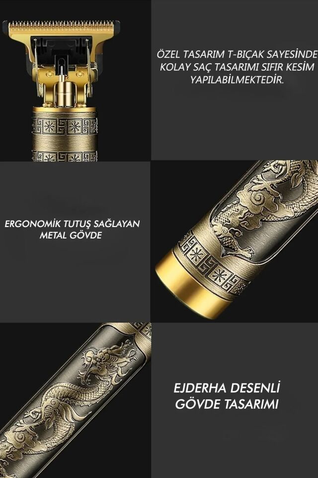 Dragon Profesyonel Şarjlı Çok Fonksiyonlu Tıraş Makinesi Gold - Tek Ebat