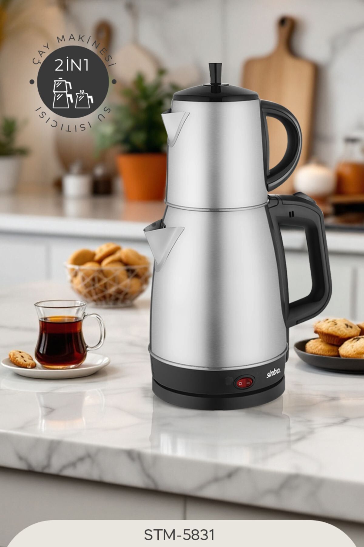 STM-5831 Elektrikli Çay Seti Inox - Tek Ebat