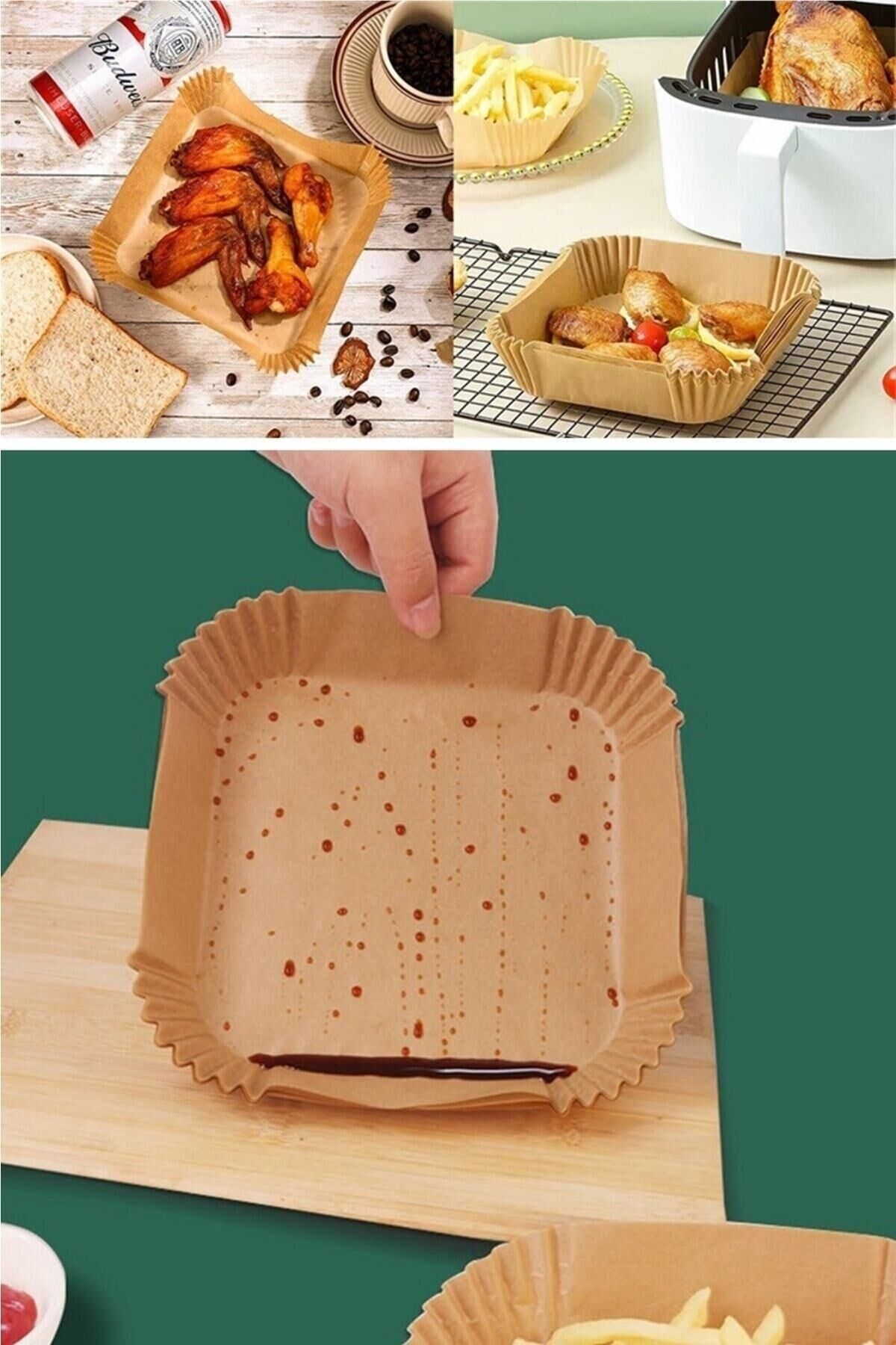 50 Adet Air Fryer Pişirme Kağıdı Tek Kullanımlık Hava Fritöz Yağ Geçirmez Kare Tabak Model Tek Ebat