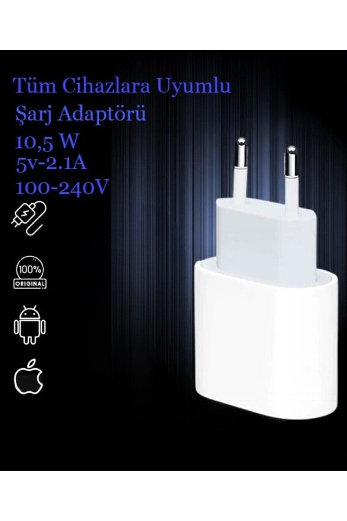 Şarj Adaptörü 2,1 A 10.5 W Samsung - Xiaomi - Huawei - Oppo Tüm Android Cihazlara Uyumlu beyaz - Tek Ebat