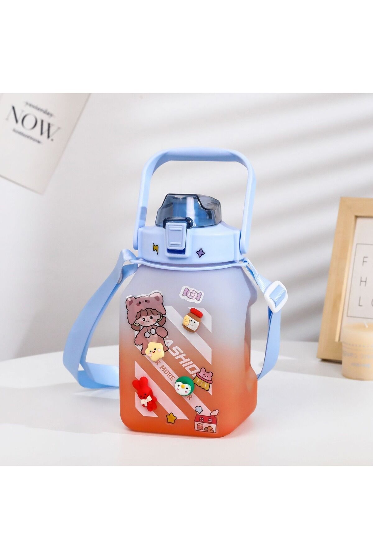 Motivasyonel Su Matarası Su Şişesi Suluk 1.5 lt Tritan Spor Salonu Bpa İçermez Suluk Sticker Turuncu - Tek Ebat
