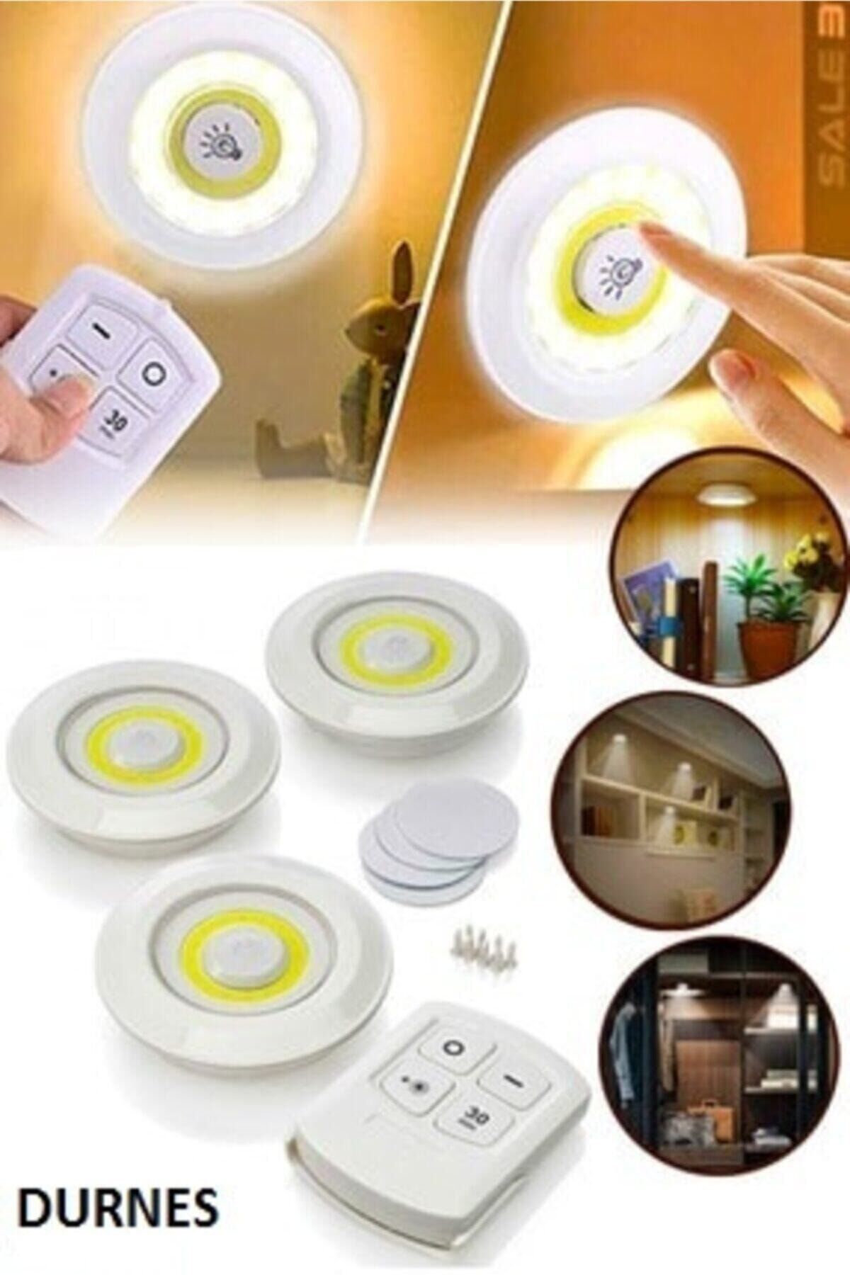 Uzaktan Kumandalı Pilli Led Spot Lamba Ampul 3'lü Set Yapışkanlı BEYAZ - Tek Ebat
