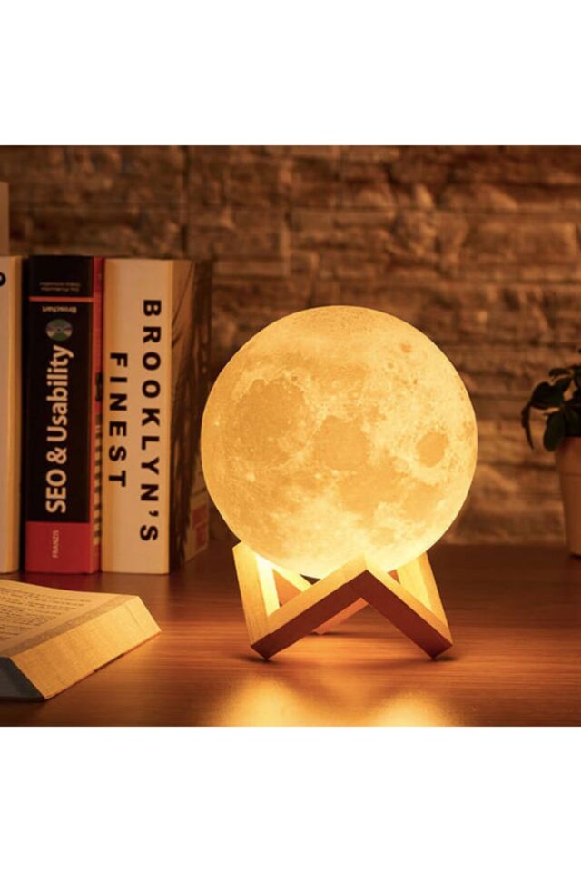 14 Şubat Sevgililer Güne Özel 3d Standlı Ay Gece Lambası Dekoratif Küre Led 12 cm çapa sahip beyaz - Tek Ebat