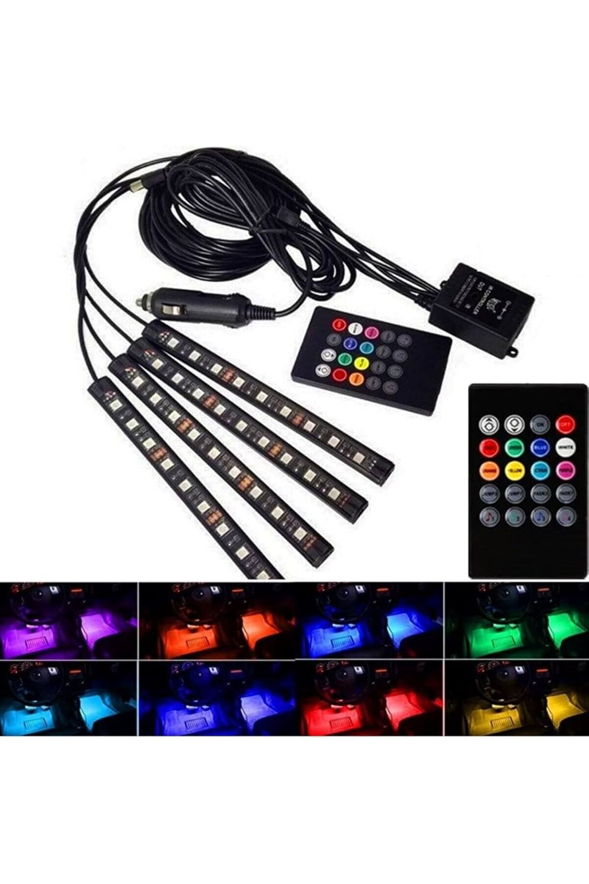 Araç Içi Aydınlatma Sorelis Kumandalı Müziğe Duyarlı 12 Led Ayak Altı Led - 7 Renk Rgb Pro Tek Ebat