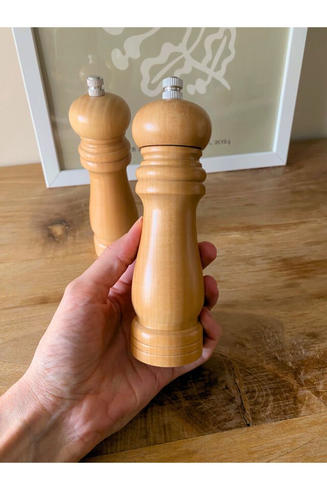 Ahşap Gövdeli Karabiber ve Tuz Öğütücü Değirmen – Manuel Baharatlık 16 CM