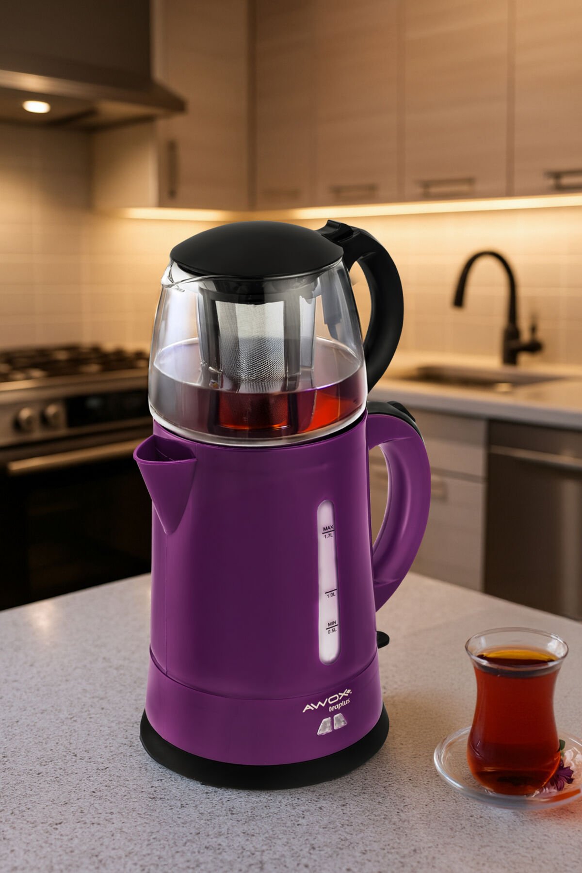 Teaplus Cam Demlikli Elektrikli Çay Makinesi Mor mor - Tek Ebat