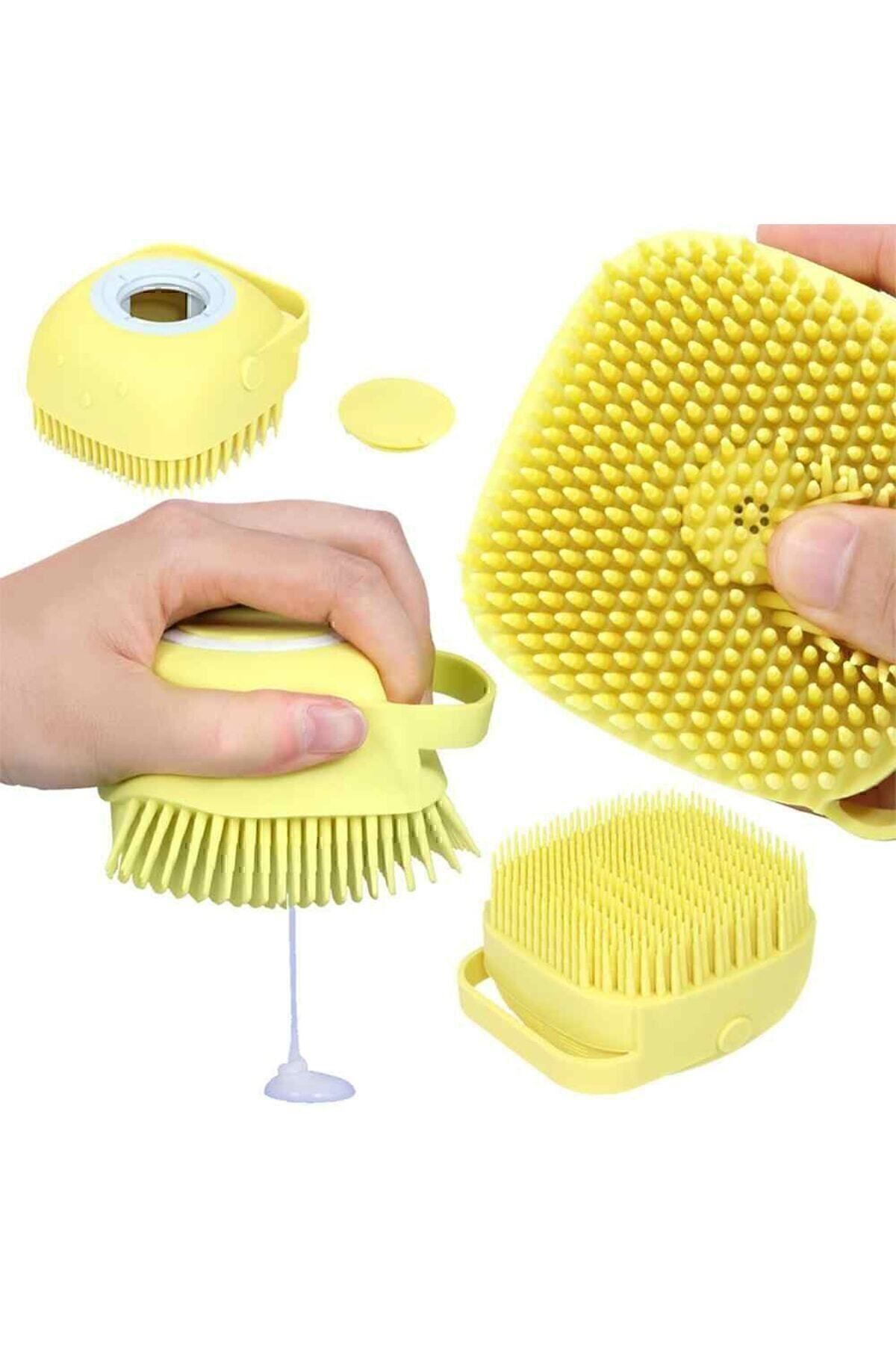 Şampuan Hazneli Silikon Peeling Duş Fırçası Sarı Tek Ebat