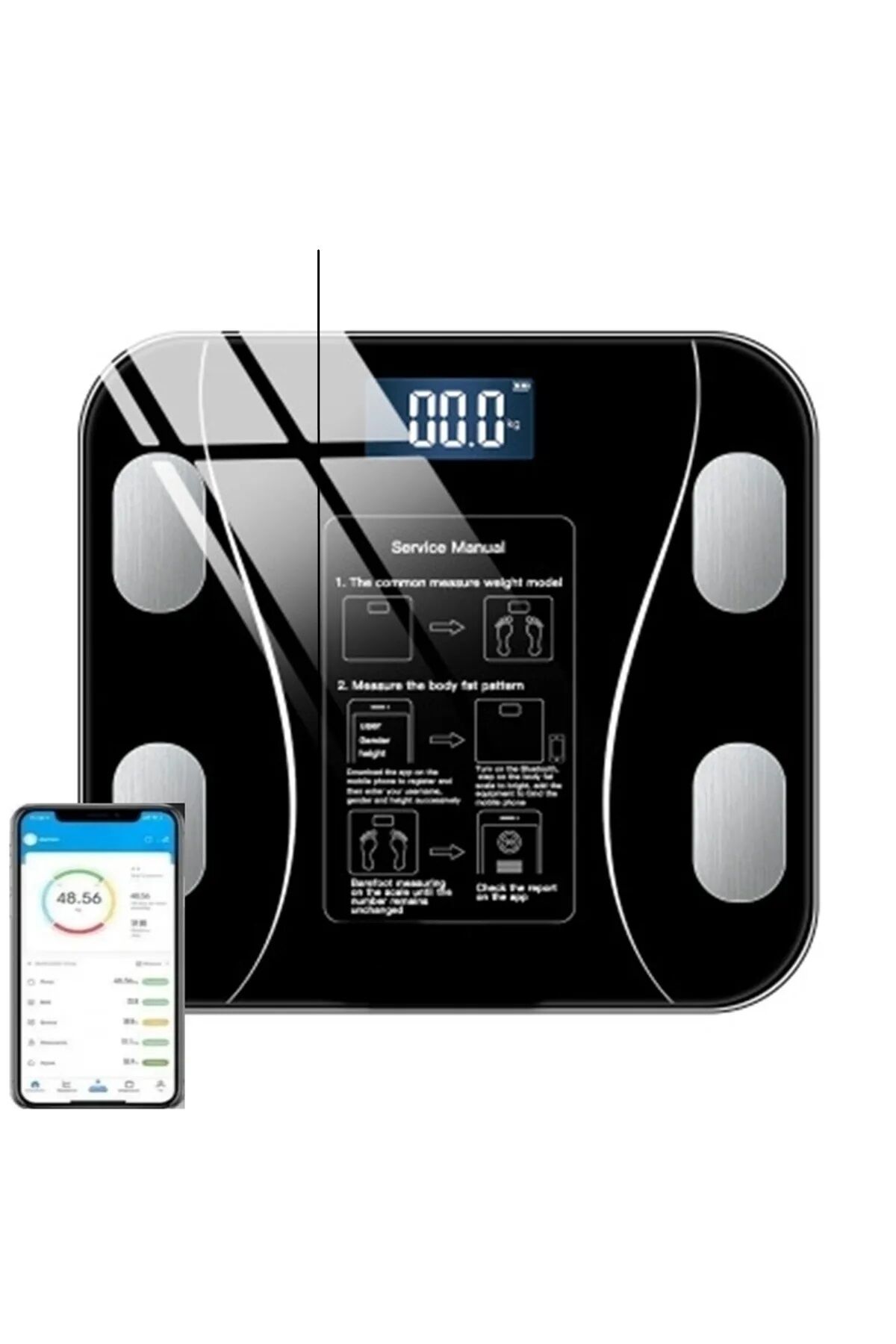 Techfit Dijital Baskül SiyahTF-1075 (Bluetooth Özellikli) Hassas Ölçüm (2.5-180kg)