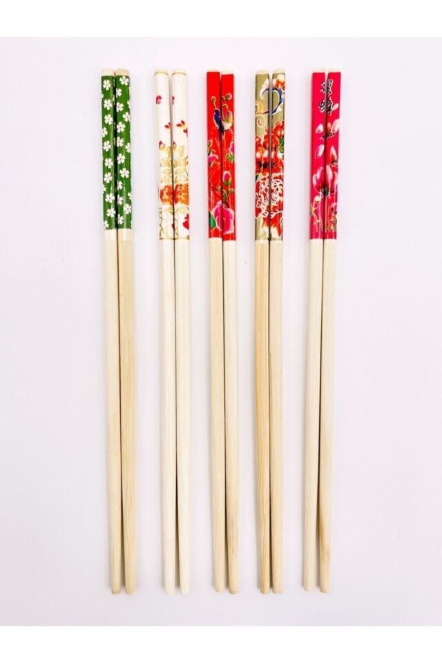 Desenli Bambu Chopstick Set 10 Adet (5çift) renkli - Tek Ebat