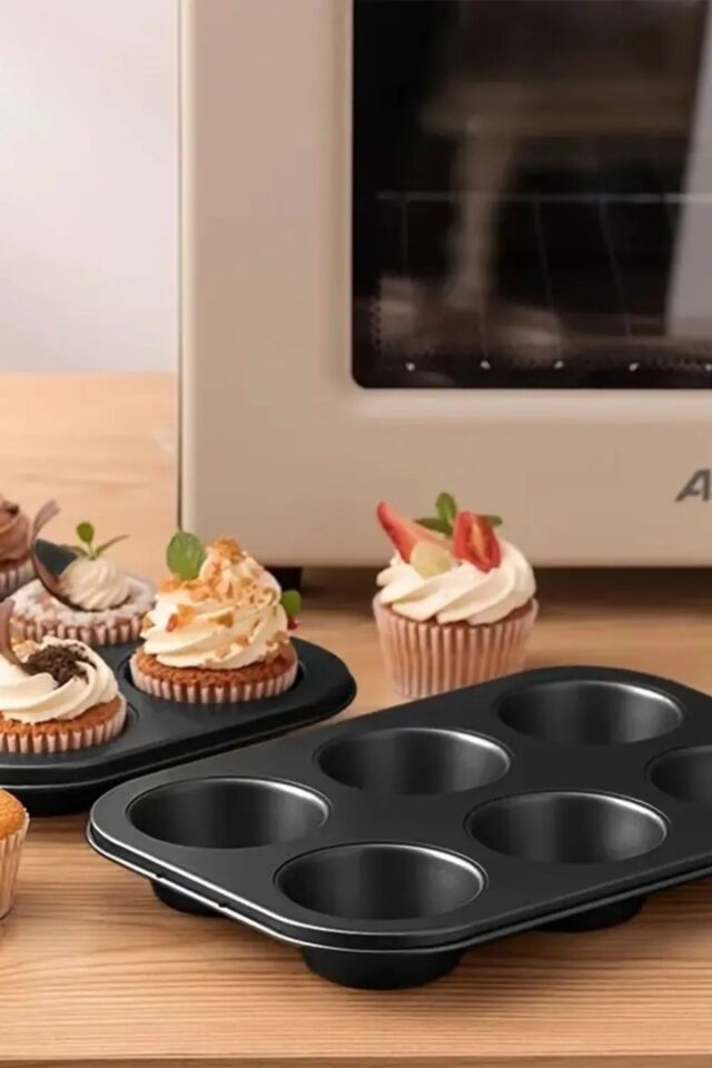 6 Gözlü Büyük Boy Muffin Kek Kalıbı – 10 cm Çaplı, Yapışmaz Cupcake Fırın Kalıbı