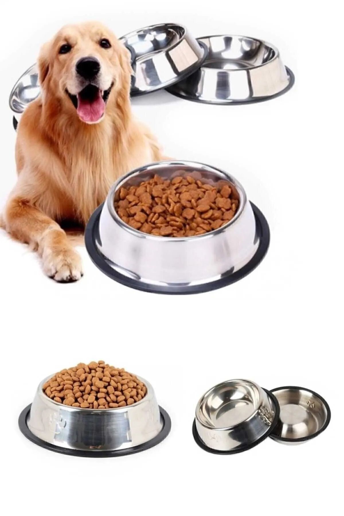 2 Adet Paslanmaz Çelik Mama Ve Su Kabı, Alt Taban 16 Cm (250 ML-8 OZ)