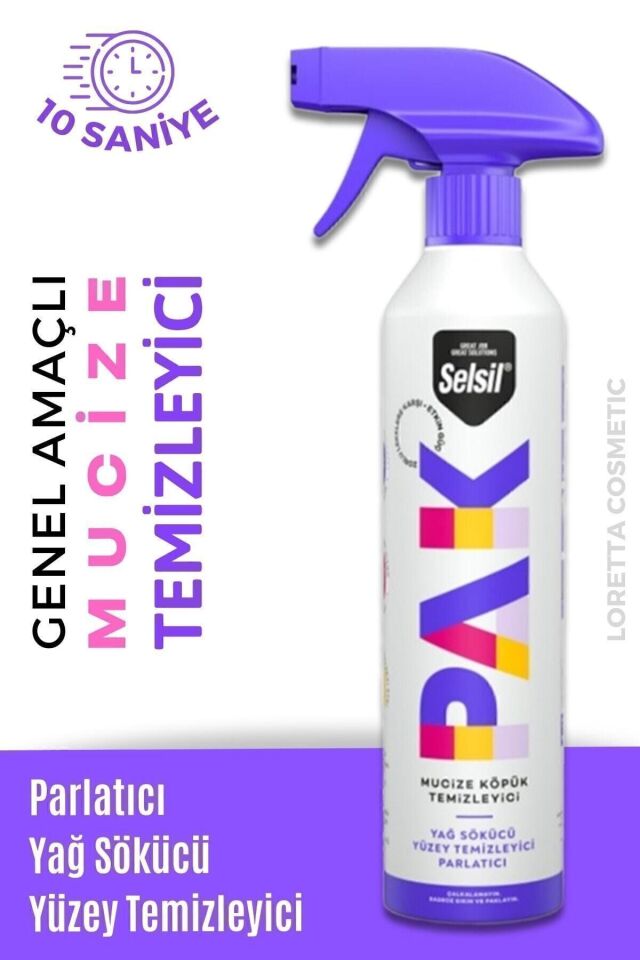 Pak 500 ml Mucize Köpük Temizleyici Sprey Yağ Sökücü Yüzey Temizleyici Parlatıcı Paksprey1li Tek Ebat