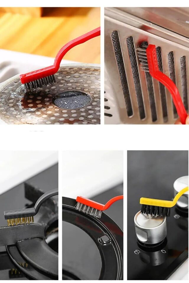 3 Adet Ocak Fırın Mangal Izgara Airfryer Temizliği Tel Pas Sökme Fırçası 3lü Yağ Temizleme Fırçası
