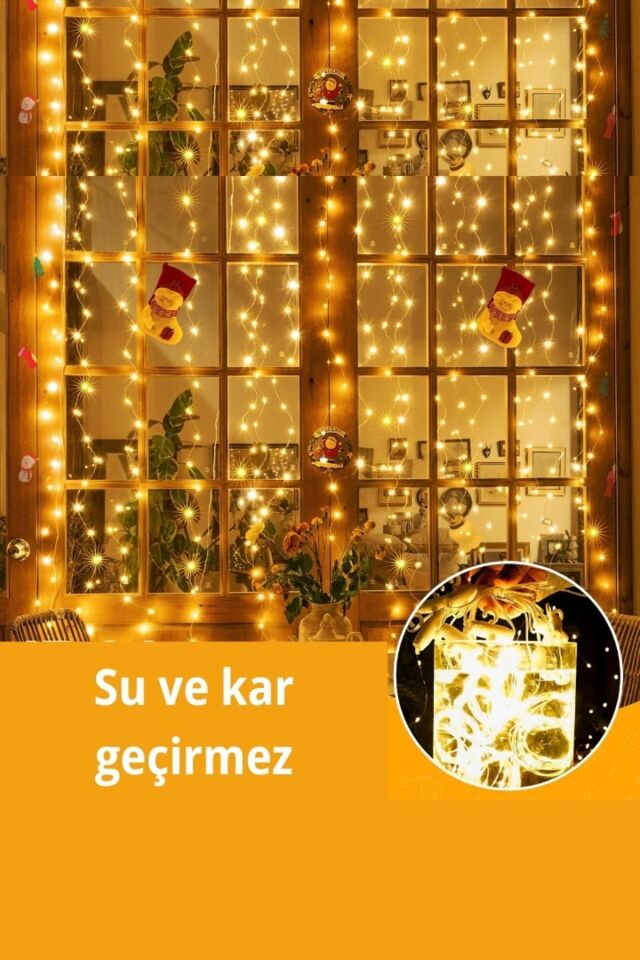 3x3 Metre 8 Fonksiyonlu 300 Ledli Perde Led Işık-Uzaktan Kumandalı GÜNIŞIĞI - Tek Ebat