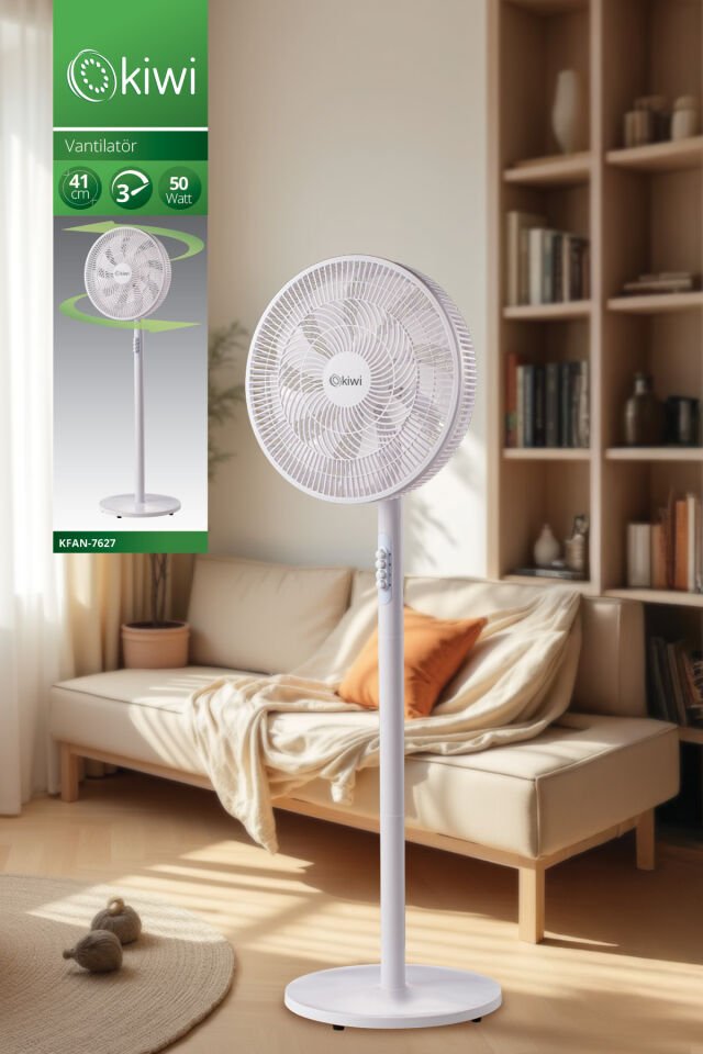 Kfan-7627 Salınım Fonksiyonlu Ultra Sessiz Stand Vantilatör 9 Kanatlı 50W