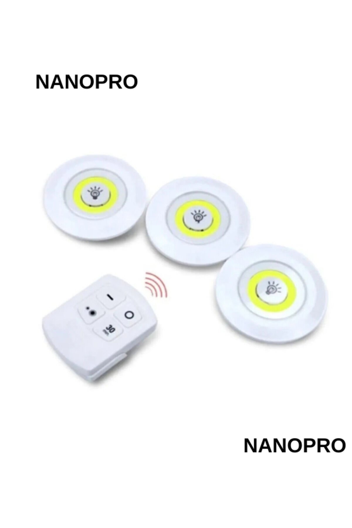 Nanopro Uzaktan Kumandalı 3'lü Spot Led Lamba Kablosuz Pilli Işıldak Beyaz - Tek Ebat