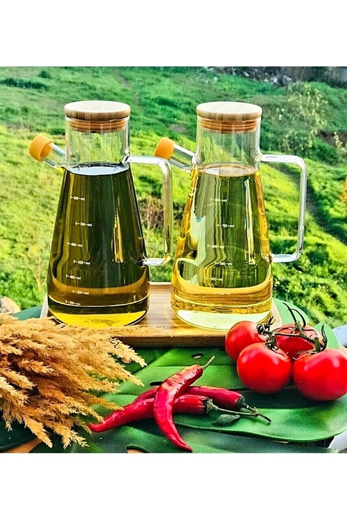 Masterchef Yeni Sezon Yağlık 900 ml Bambu Kapaklı Borosilikat Cam Yağlık Master Yağlık 2li