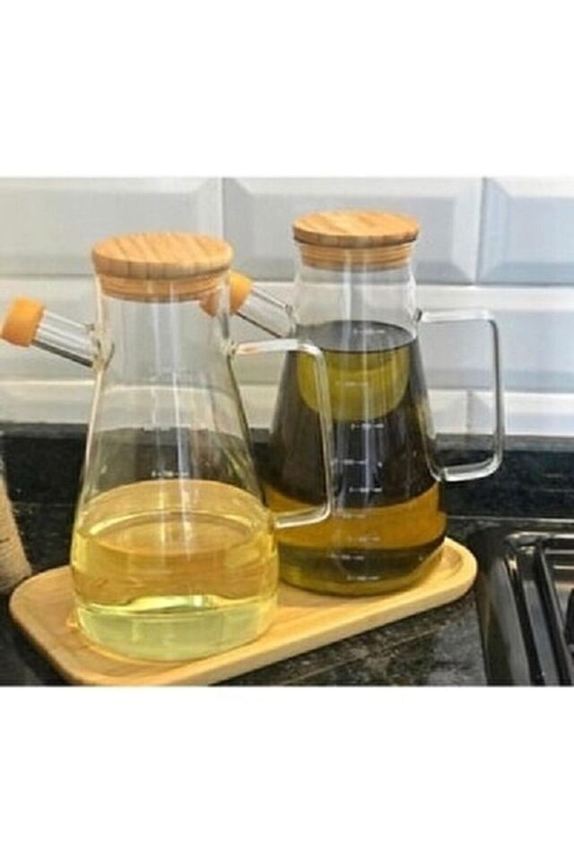 Masterchef Yeni Sezon Yağlık 900 ml Bambu Kapaklı Borosilikat Cam Yağlık Master Yağlık 2li