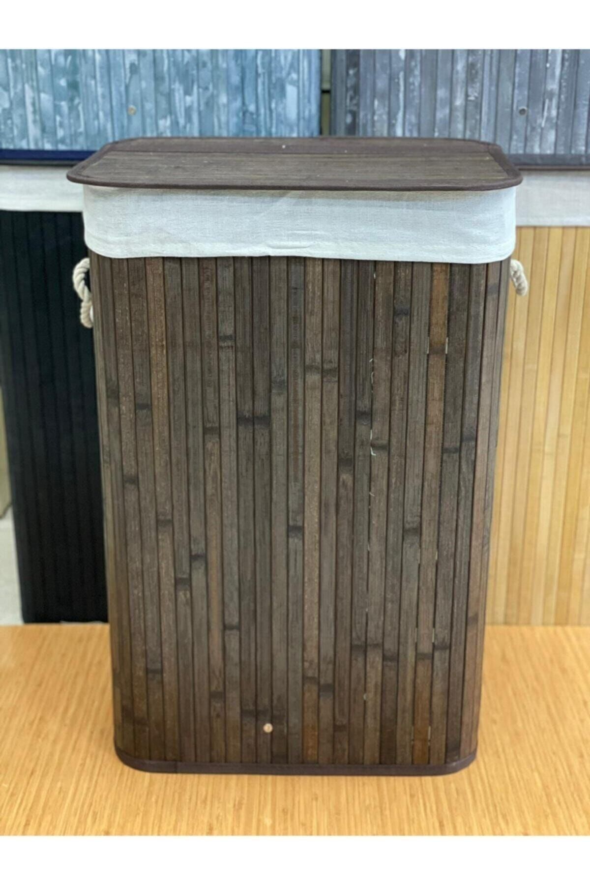 Kahverengi Bambu Kirli Çamaşır Sepeti Dikdörtgen Fmapr33257 50 L Hasır 50 x 70 KAHVE MAT - Tek Ebat - 50 x 70