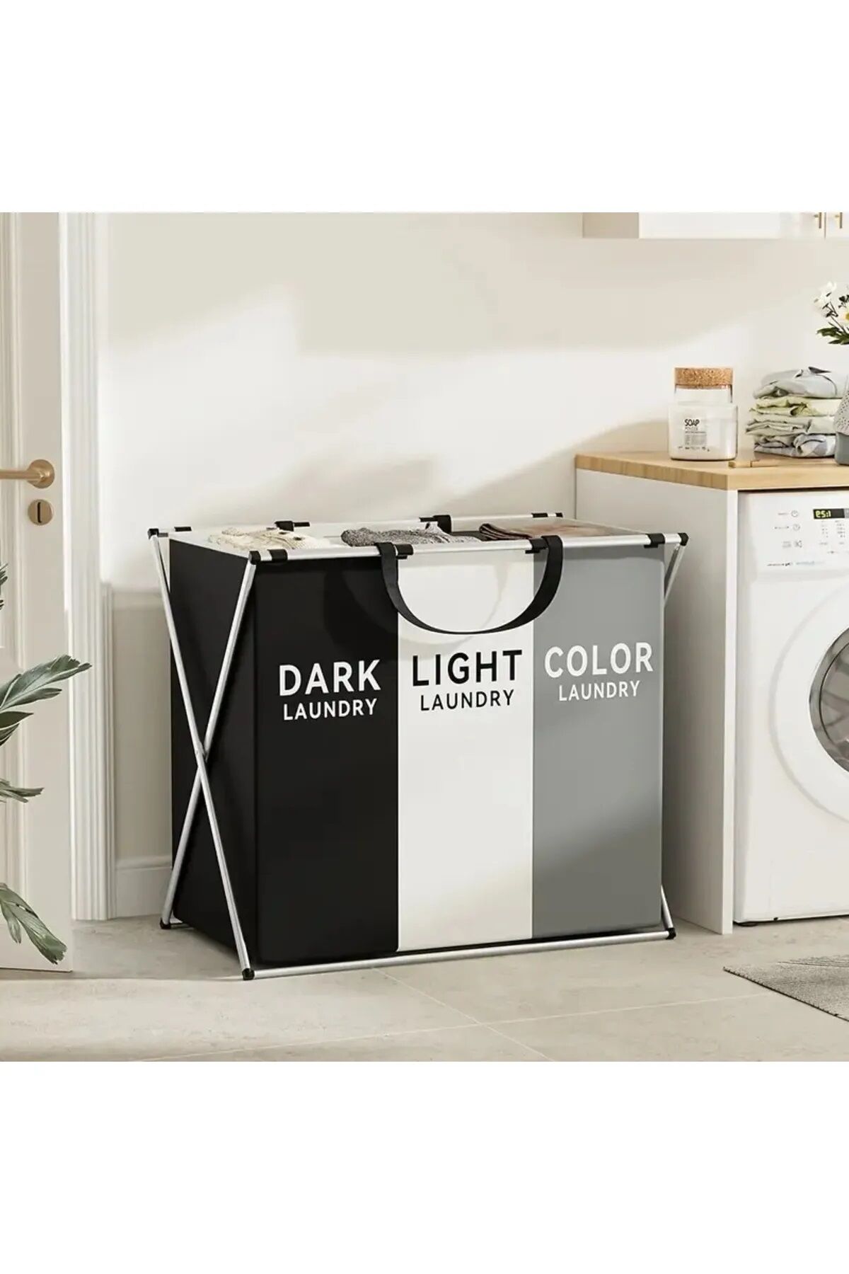 3 Katlanabilir Bölmeli Pinterest Stil Çok Amaçlı Dayanıklı Banyo Kirli Çamaşır Sepeti