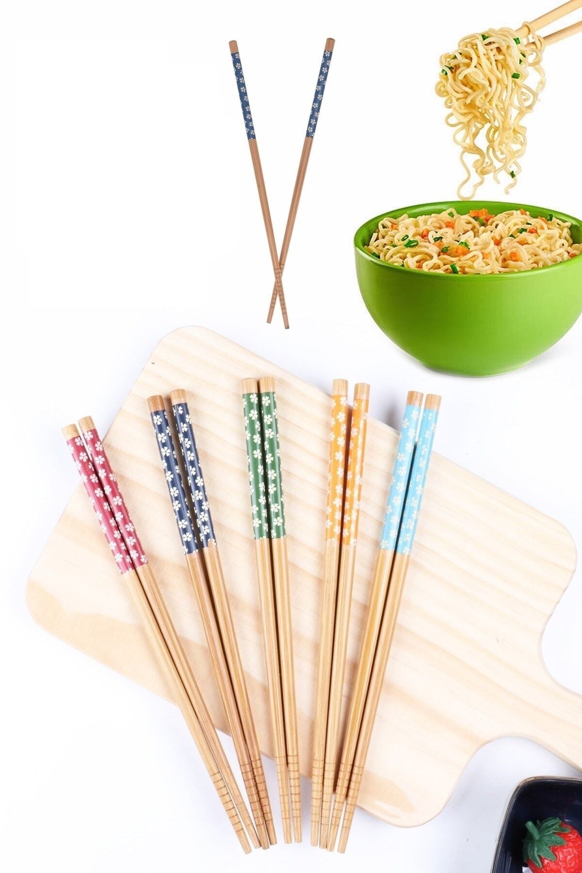 5 Çift Desenli Yıkanabilir Kore Çin Bambu Chopsticks Yemek Çubuğu | Desenli Bambu Chopstick