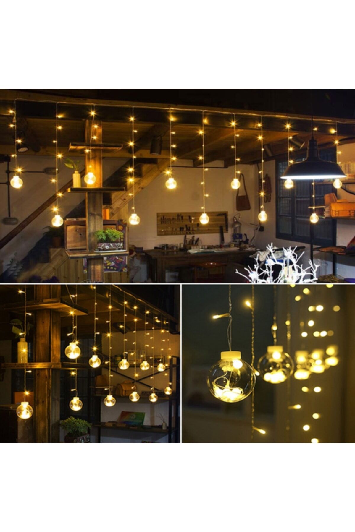 Dekoratif Led Işıklı Top Perde Led Animasyonlu Küre Toplu Ampul Perde Led Fişli gün ışığı - Tek Ebat