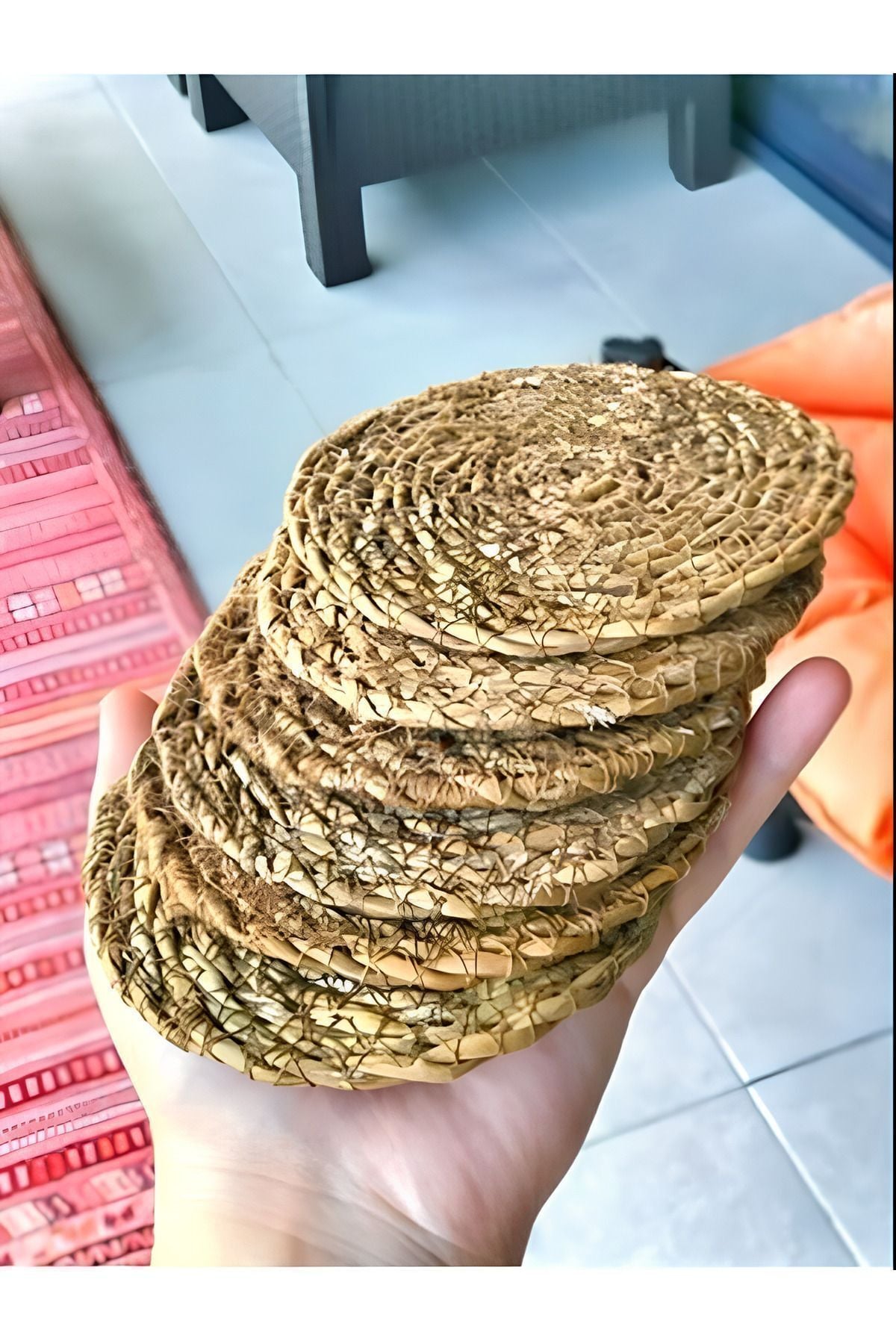 Hasır Bardak Altığı Mini Supla Yuvarlak 6 Adet 10 Cm Tek Ebat
