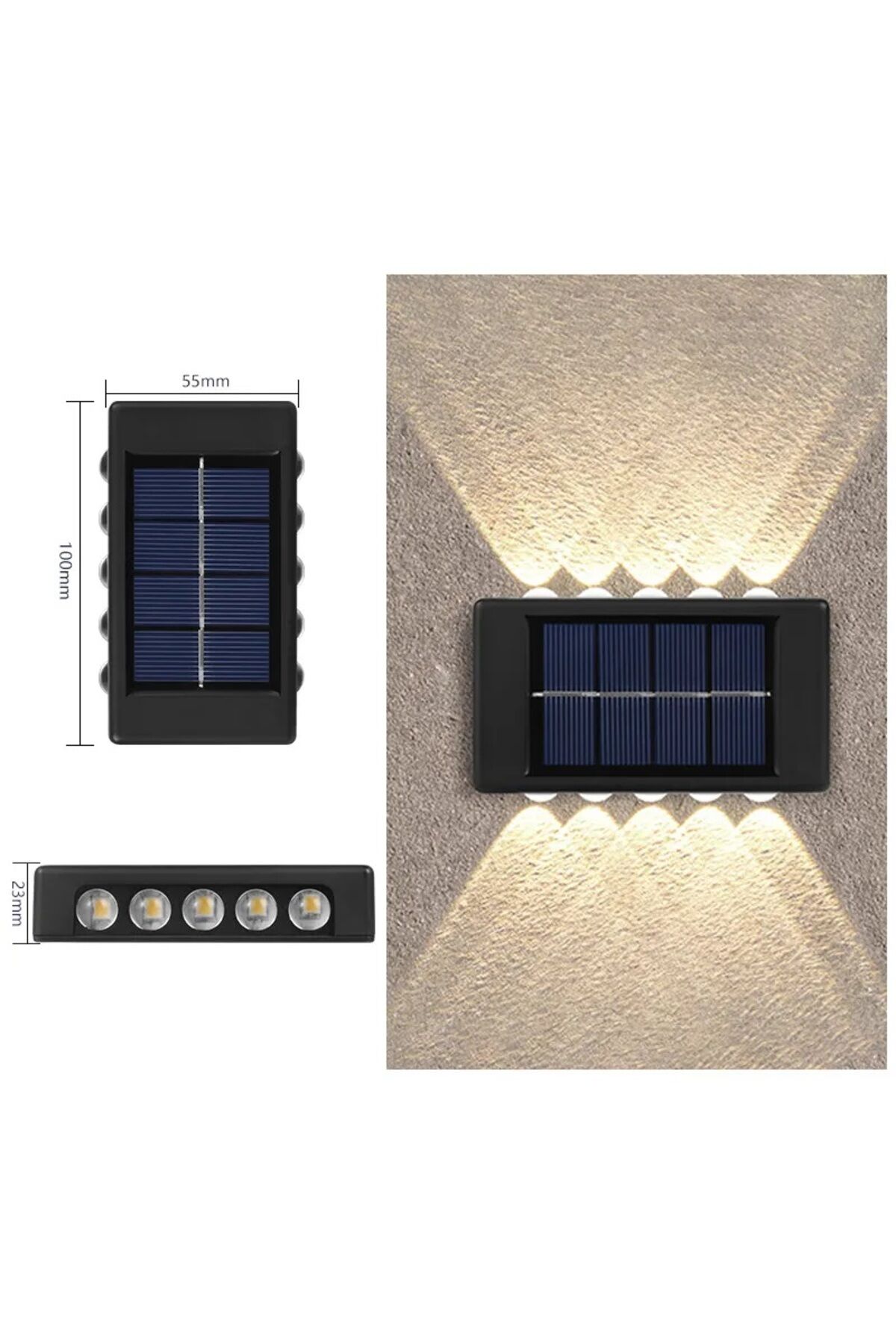 2 Adet -Modern 10 Ledli Solar Çift Taraflı Aplik Güneş Enerjili Duvar Aydınlatma Lambası (gün Işığı)