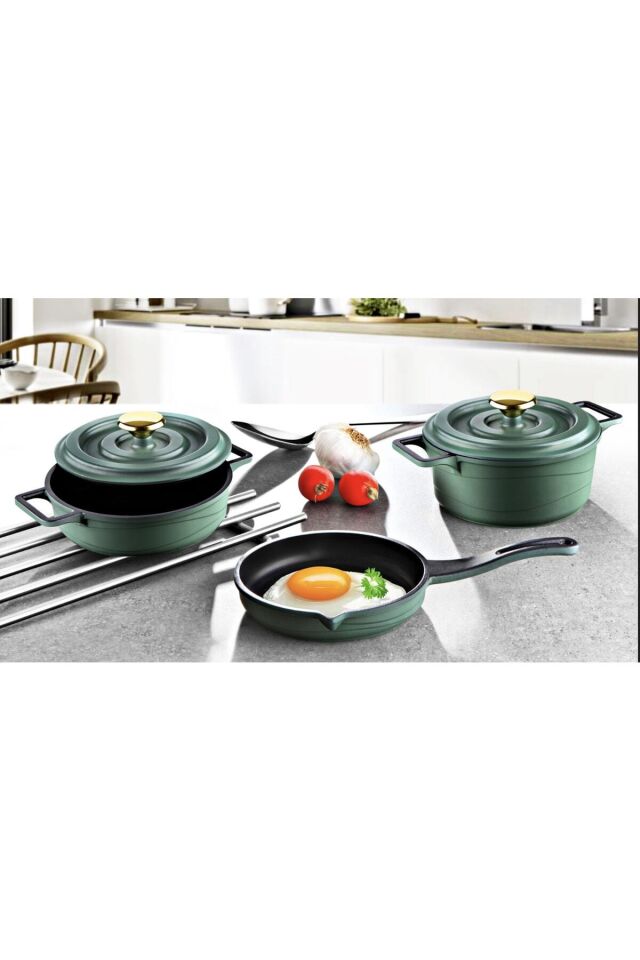 3 Lü Mini Mama Sos Tava Tencere Seti 14 Cm Yeşil Yeşil - Tek Ebat - 14 cm
