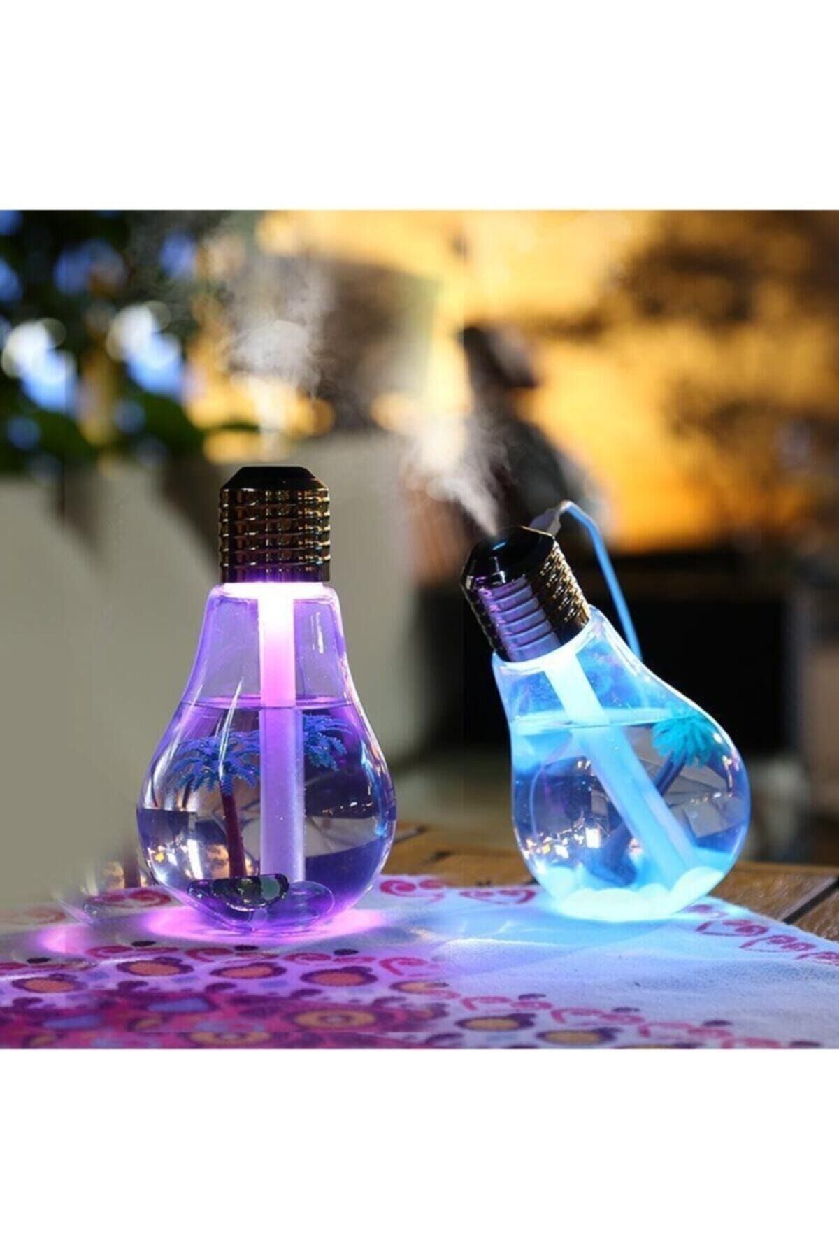 Mb Ampul Şekilli Oda/hava Nemlendirici Usb Su Hazneli Sıcak Soğuk Buharlı 7 Led Işıklı Gece Lambası mavi - Tek Ebat