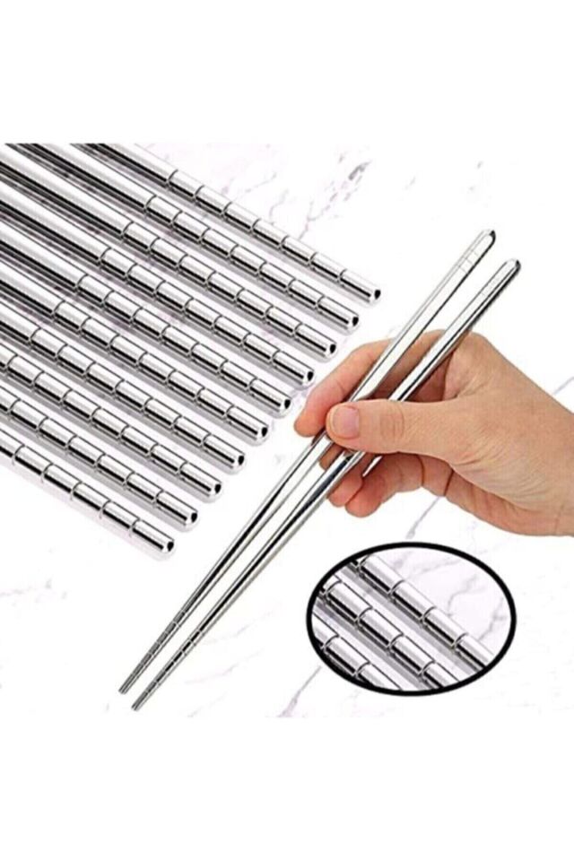 Metal Chopstick 5'li Paslanmaz Çelik Çin Çubuğu beyaz - Tek Ebat