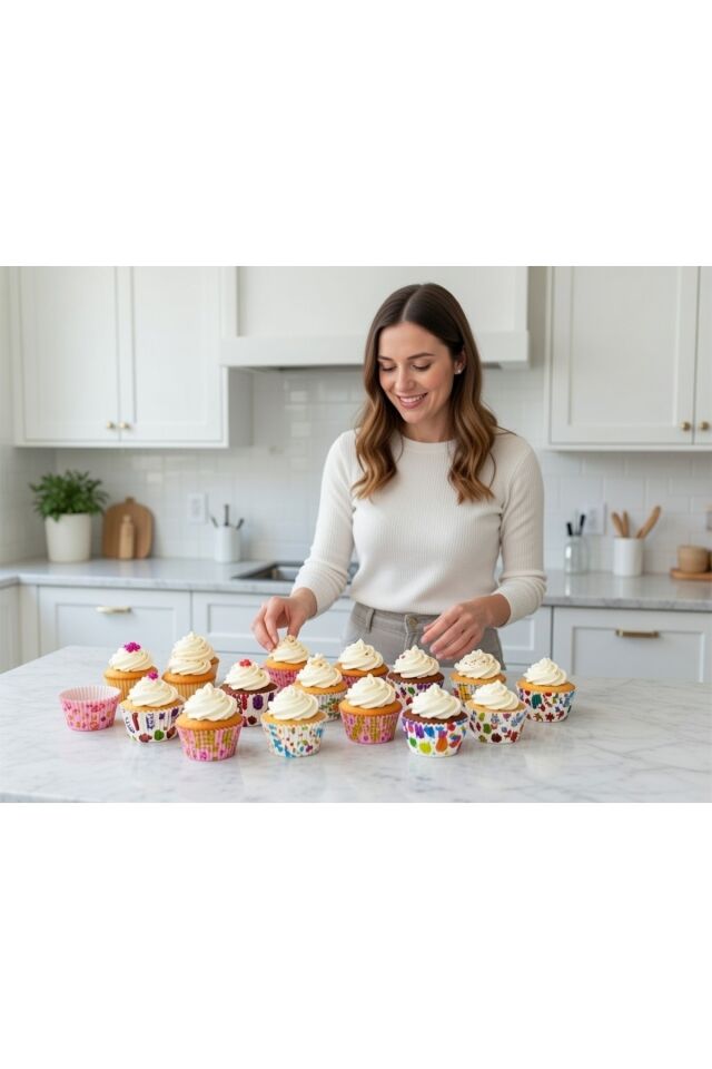 300 Adet Muffin Cupcake Kağıdı, Renkli Kağıt Muffin Kek Kalıbı Desenli Tek Ebat