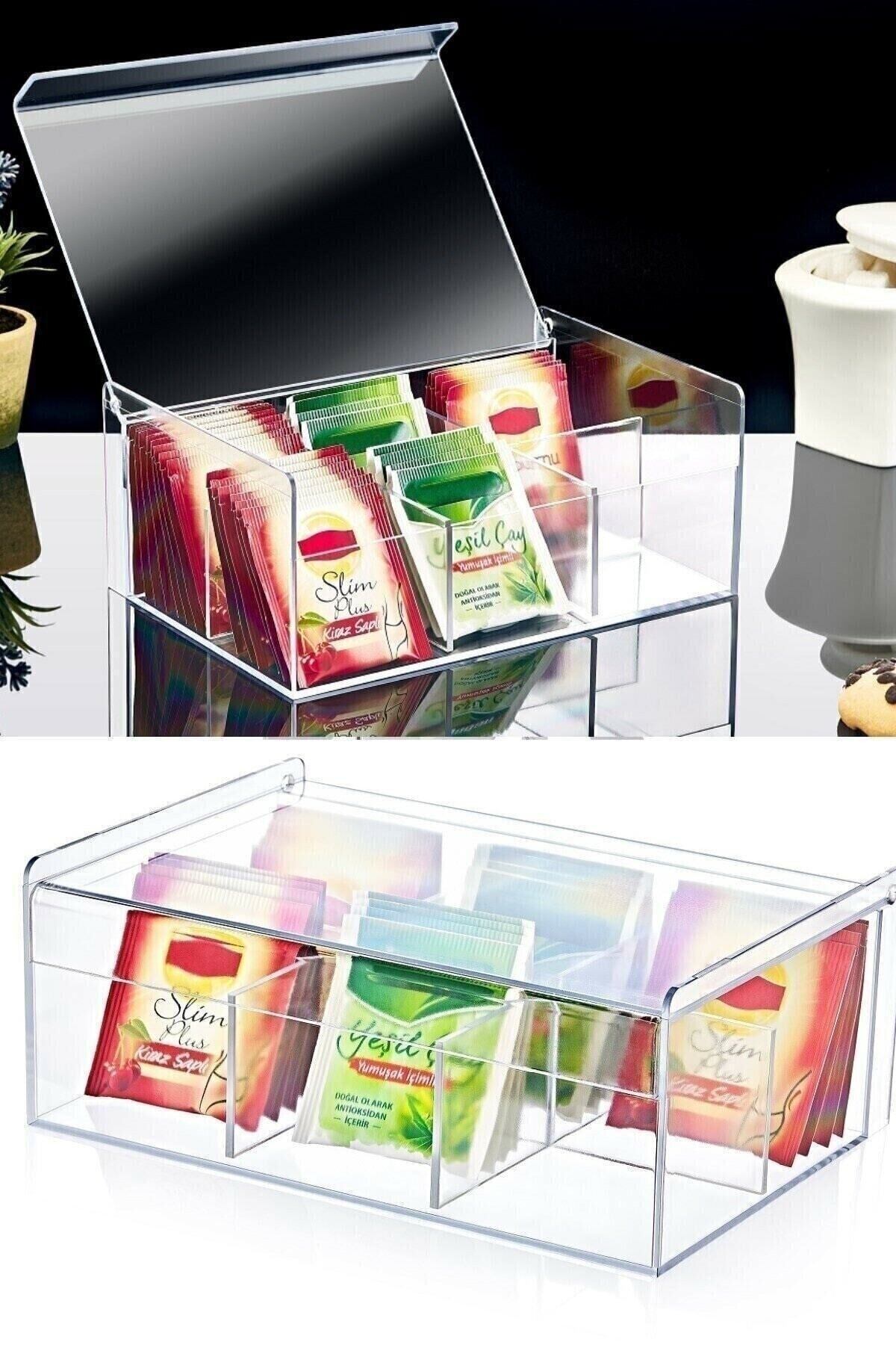 6 Bölmeli Kapaklı Çay Kutusu Poşet Bitki Çayı Kabı