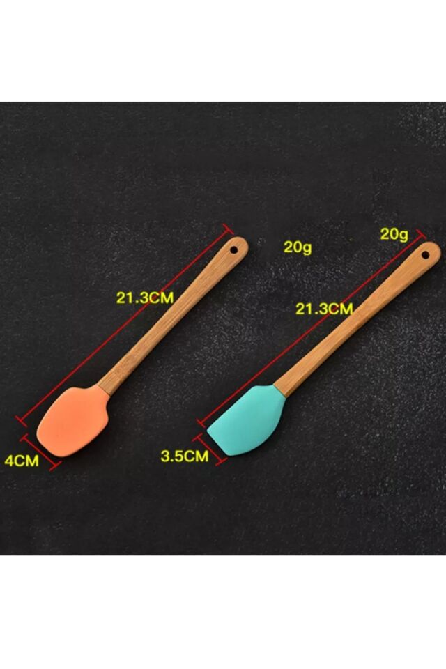 5'li Renkli Bambu Saplı Silikon Uçlu Spatula Fırçalı Kaşık Seti