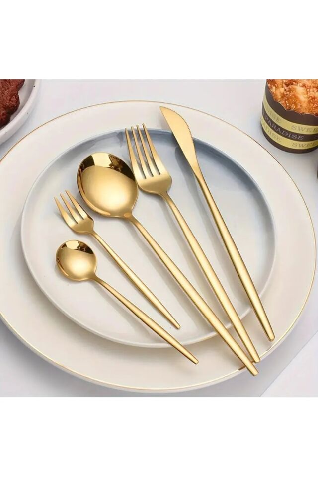 30 Parça 6 Kişilik Titanyum Gold Çatal Kaşık Bıçak Takımı 3mm