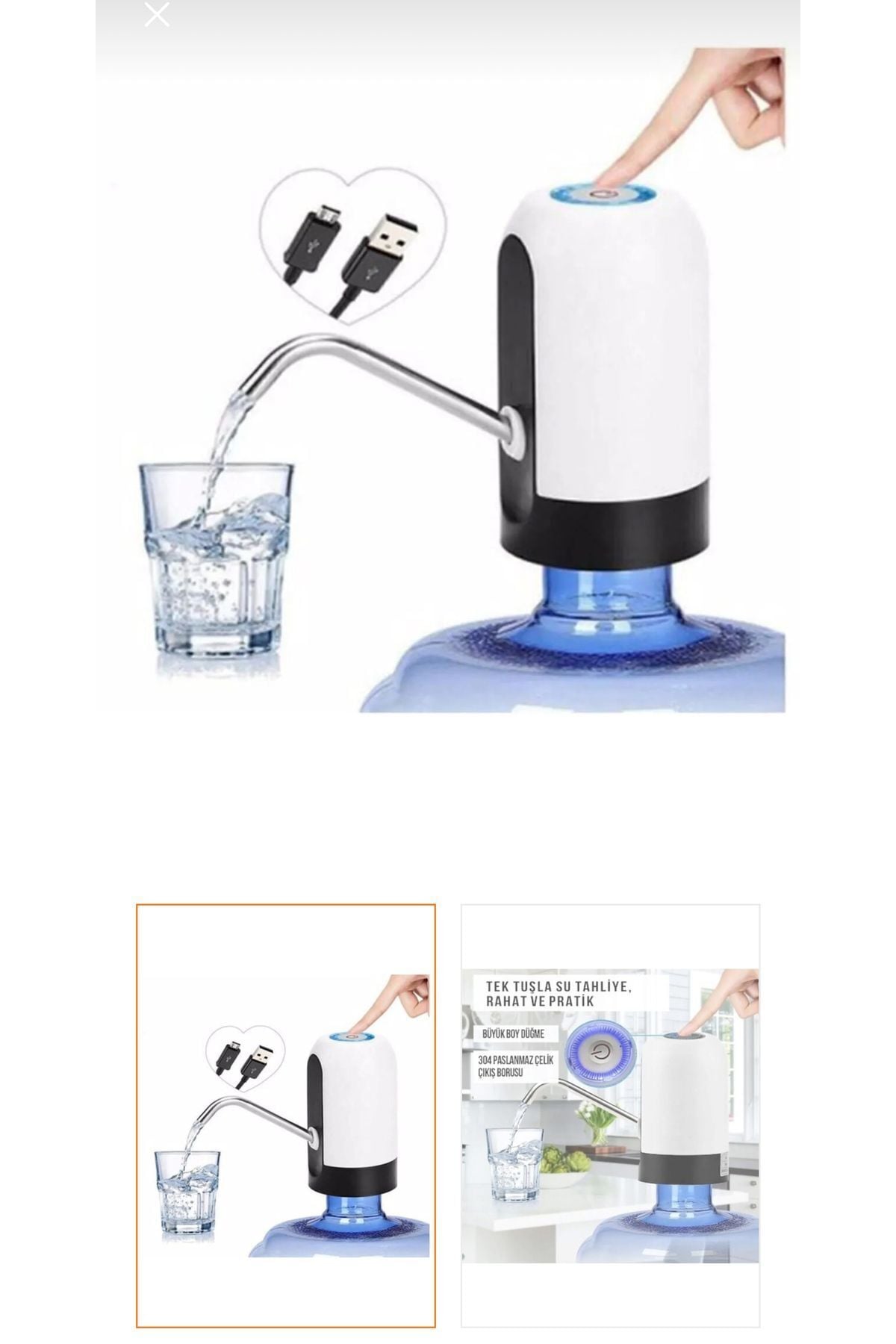 Şarjlı Su Pompası (USB ŞARJ GRİŞİ/ŞARJ LAMBASI/PASLANMAZ ÇELİK)